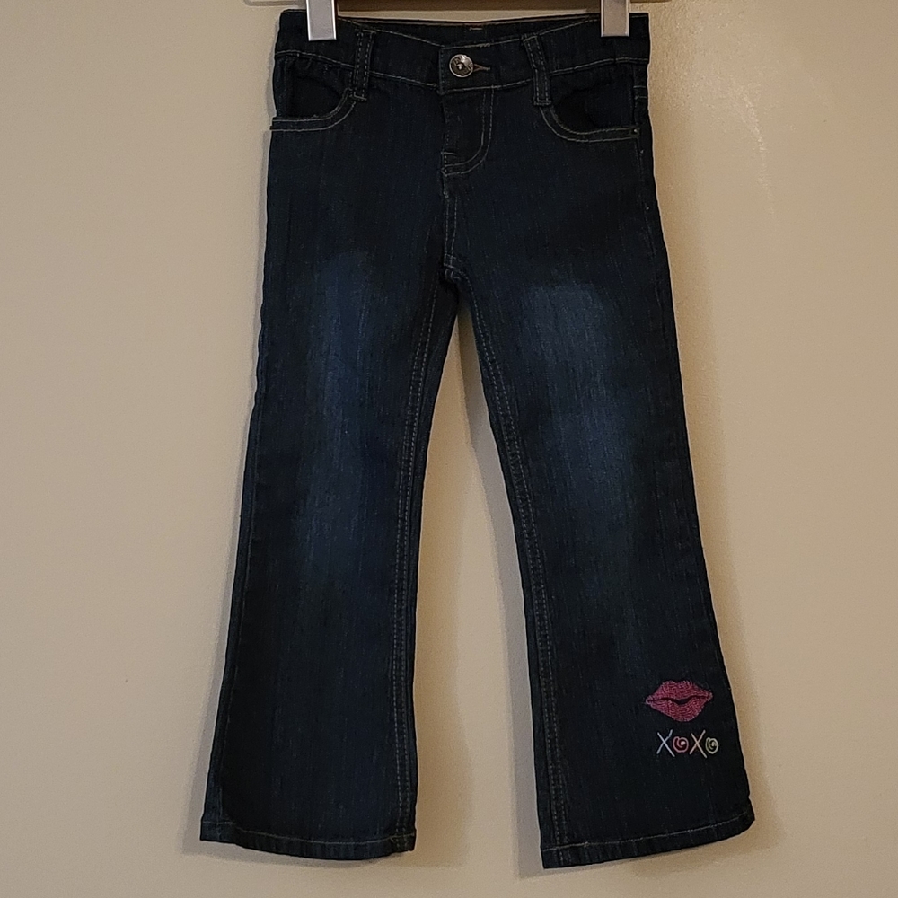 Girl's dark denim flare leg jeans